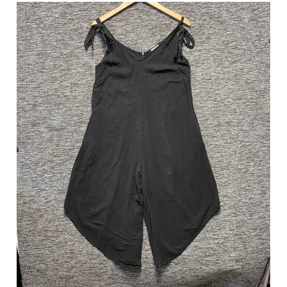 Royalty New York Jumpsuit Romper Womens S Black Linen Blend Wide Leg